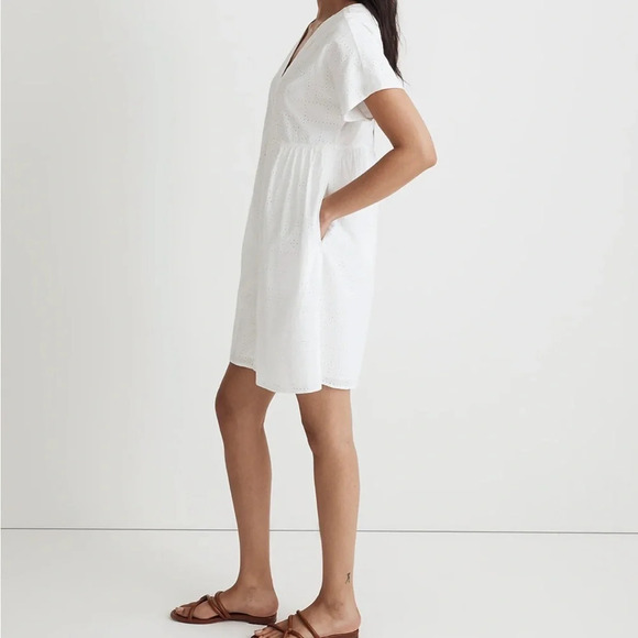 Madewell Button Front V-Neck Mini Dress White - Picture 2 of 7